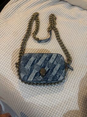 Kurt Geiger Denim-Pattern Crossbody Bag with Antique Gold Chain Strap